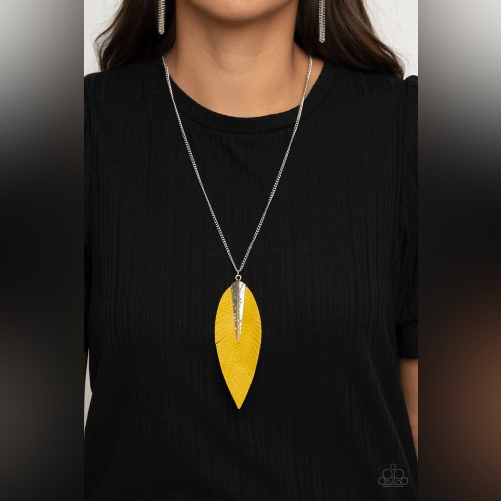 Quill Quest - Yellow Leather Frame Necklace